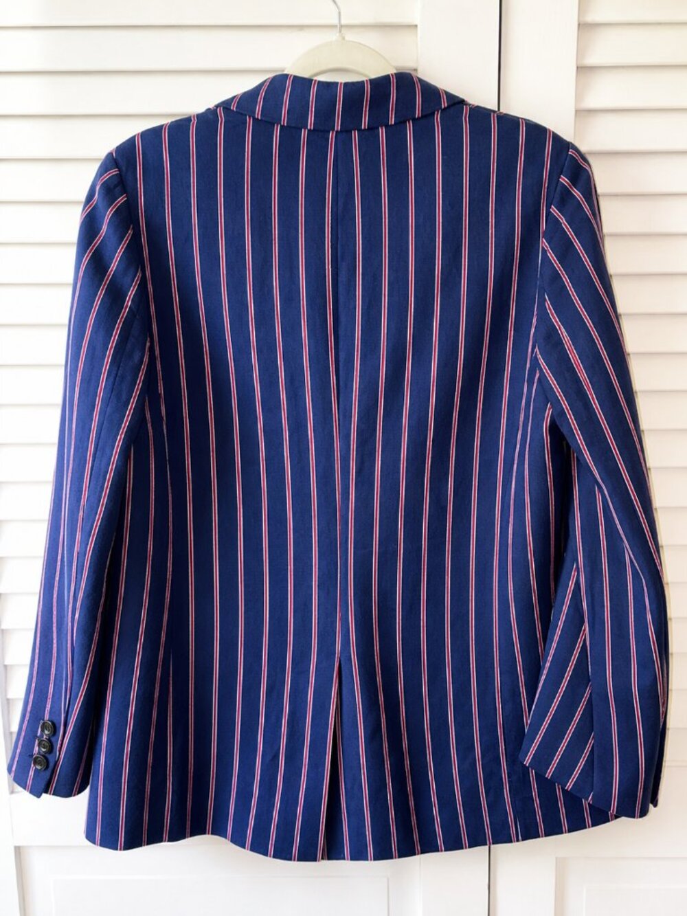 Boden Bloomsbury Blazer US 10 Blue Pink Pinstripe Cotton Linen Lined Jacket - Picture 5 of 6